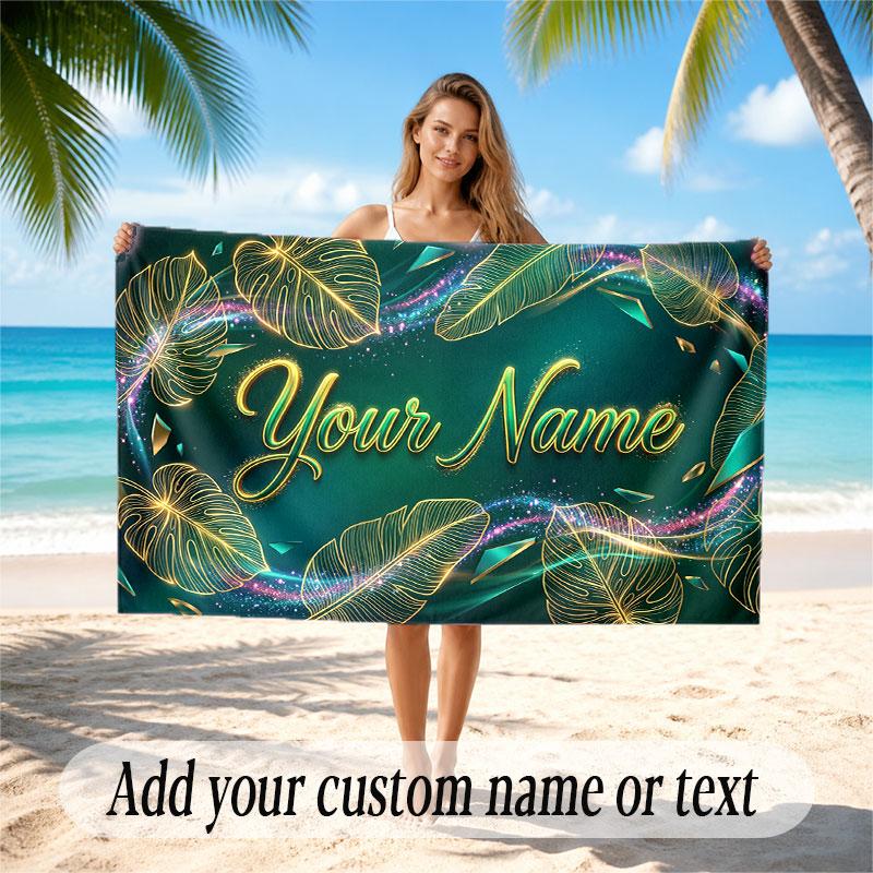 Decorative Artwork Theme Soft Beach Towel Personalized Custom Name Text Towel Portable for Beach Pool Travel