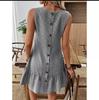 2026 Women's Casual Striped Button-Back Mini Dress - Vacation Style