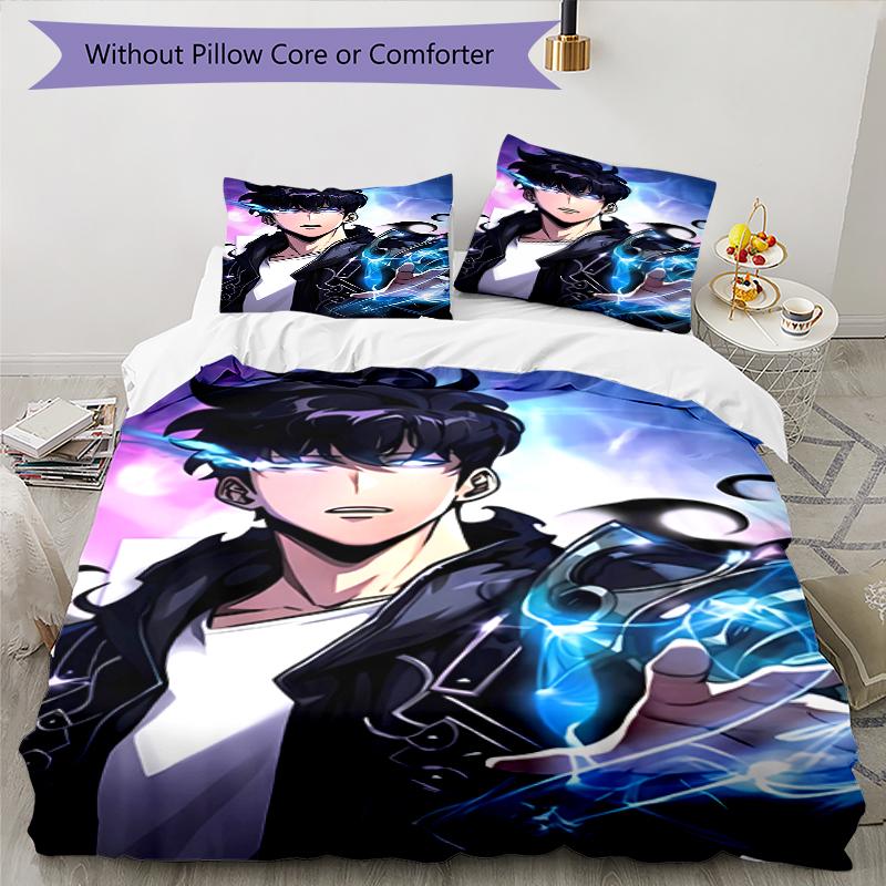 3pcs Solo Leveling Sung Jin-woo pattern bedding set duvet cover set includes duvet cover &pillowcases, perfect all season bedroom decoration & gift