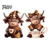 Highland Cow Coffee Decor 2Pcs Figurine, Cute Resin Animal Statue for Home Desk Collectible Decor, Cafe Style Tabletop Ornament, Creative Gift Lovers