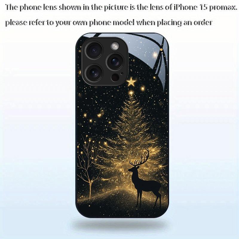 New Year Tree Cute Deer Pattern Tempered Glass Phone Case For iPhone 17 16 15 14 13 12 11 Pro Max 17 Air 7 8 Plus XR XS X Cover