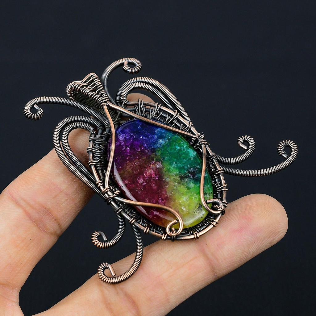 Butterfly Shaped Rainbow Solar Quartz Gemstone Pure Copper Wire Wrapped Handmade Pendant Jewelry For Her