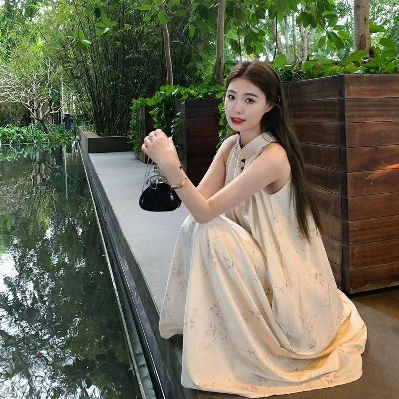 Chinese National Style Sleeveless Dress Retro Summer Long Dress New Temperament Thin Off the Shoulders Loose
