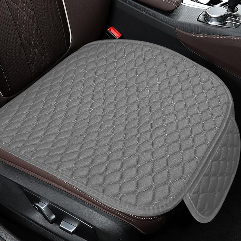 Car Seat Cover, Comfortable Anti-Slip Linen Auto Front Seat Protector, Breathable Seat Bottom Cushion Pad with Storage Pocket, Universal Vehicle