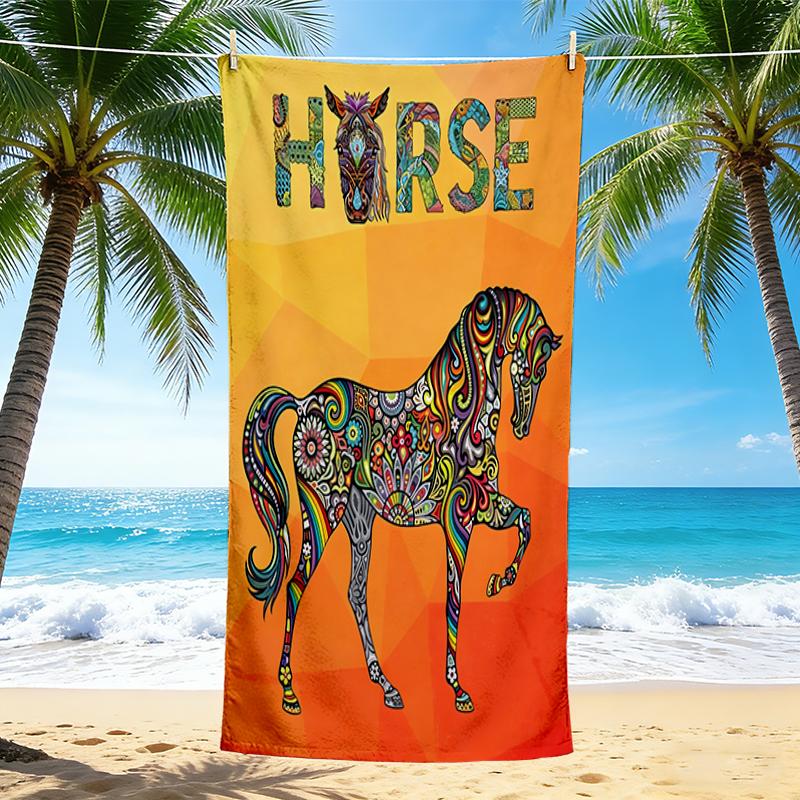 1Pc Colorful Horse Artwork Beach Towel, Quick Dry, Multi-Use for Beach Pool Gym Yoga Home Travel, Christmas, Halloween, Xmas Gift S929445