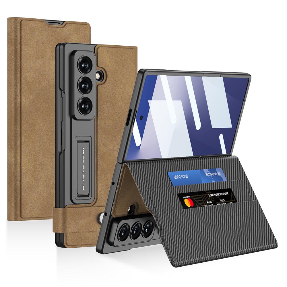 

GKK For Samsung Galaxy Z Fold7 5G Case Matte PU+PC+Tempered Glass Wallet Phone Cover with Stand Brown
