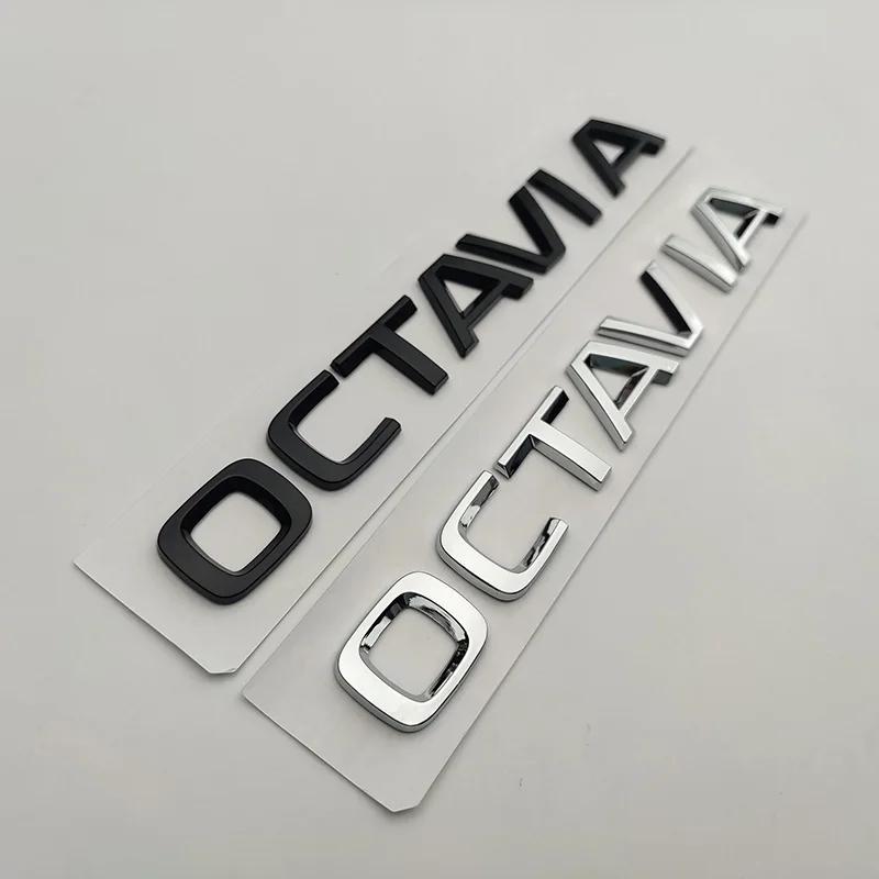 AAABU1 Auto Chrom Schwarz Logo Octavia Emblem Buchstaben Auto Heckklappen Aufkleber Für Skoda Octavia 1 2 3 4 MK3 MK4 MK5 RS VRS Zubehör