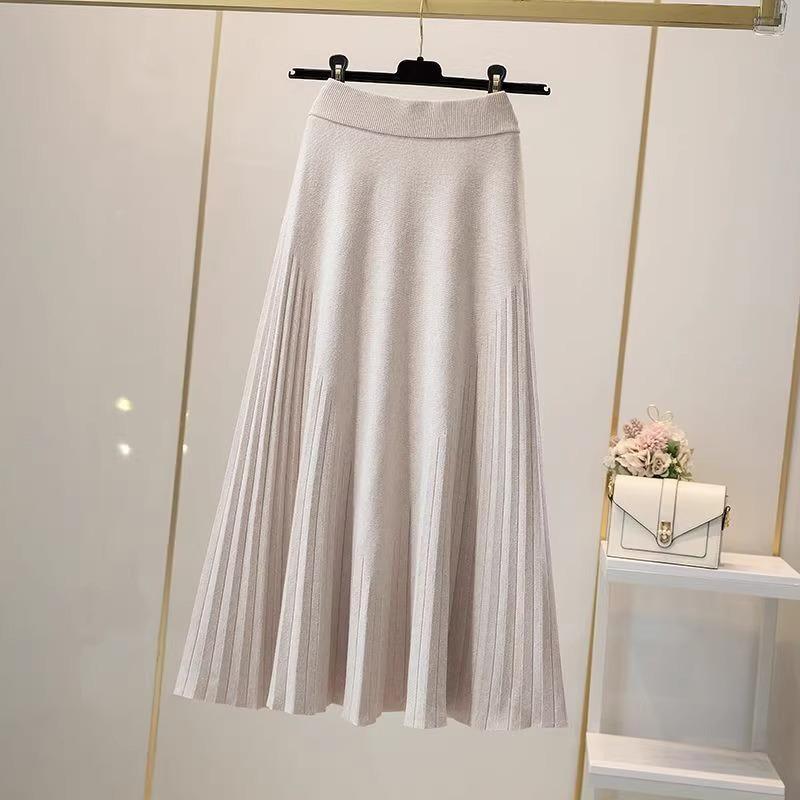 Autumn Winter 2025 Thick High-Waisted A-Line Wool Pleated Midi Skirt for Women