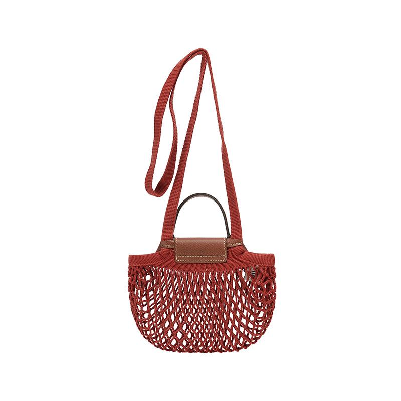 Longchamp Le Pliage Filet Hollow Design Fabric Mesh Bag Woven Handheld Crossbody Shoulder Bag Mini Women Bags Chestnut 10139HVH204
