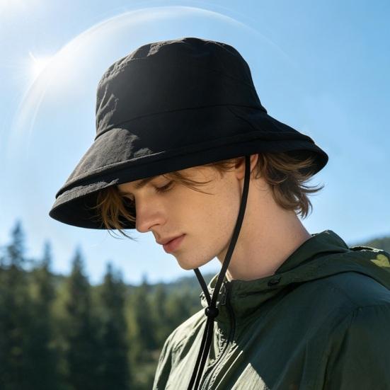 Cappello da Pioggia Secchio Impermeabile con Mentoniera, Cappello da Sole ad Asciugatura Rapida, Cappello a Tesa Larga con Ventilazione in Rete Traspirante, Copricapo Estivo