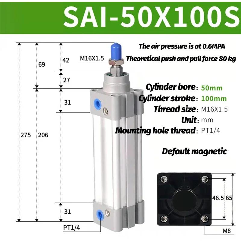 Air Cylinder SAI50 SAI63 Standard Double Acting Pneumatic Cylinder SAI50X100S SAI63X200S SAI50X150S SAI63X300S SAI50X75S 400 500