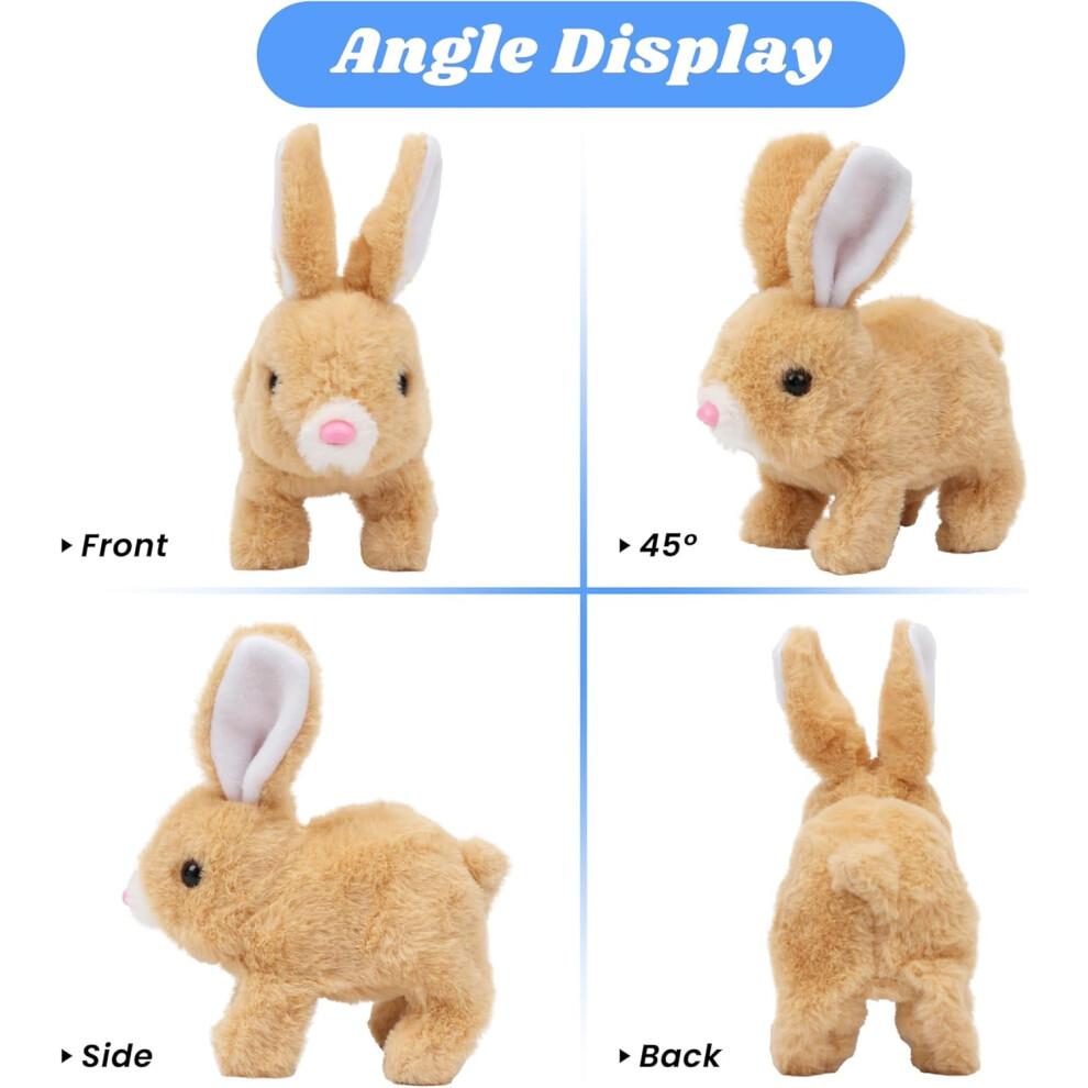 Hopping Rabbit Interactive Plush Bunny Toy with Sounds, Movements & Wiggle Ears – Compatible with Toddlers, Brown, 7"