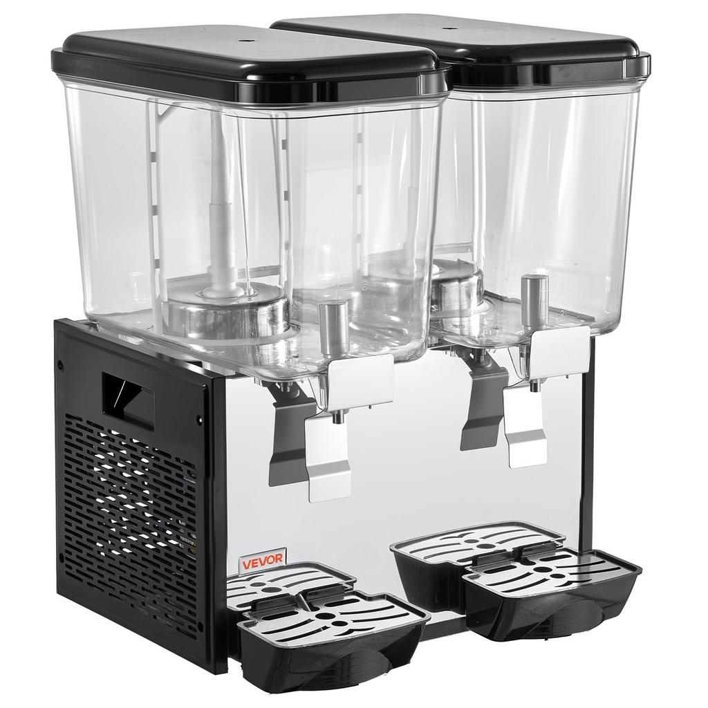 Commercial Beverage Dispenser 2 Tanks 18 L / 19 QT Per Tank, Stainless Steel Juice Dispenser, Ice Tea Drink Machine with 7 to 12 Cooling Temperature,