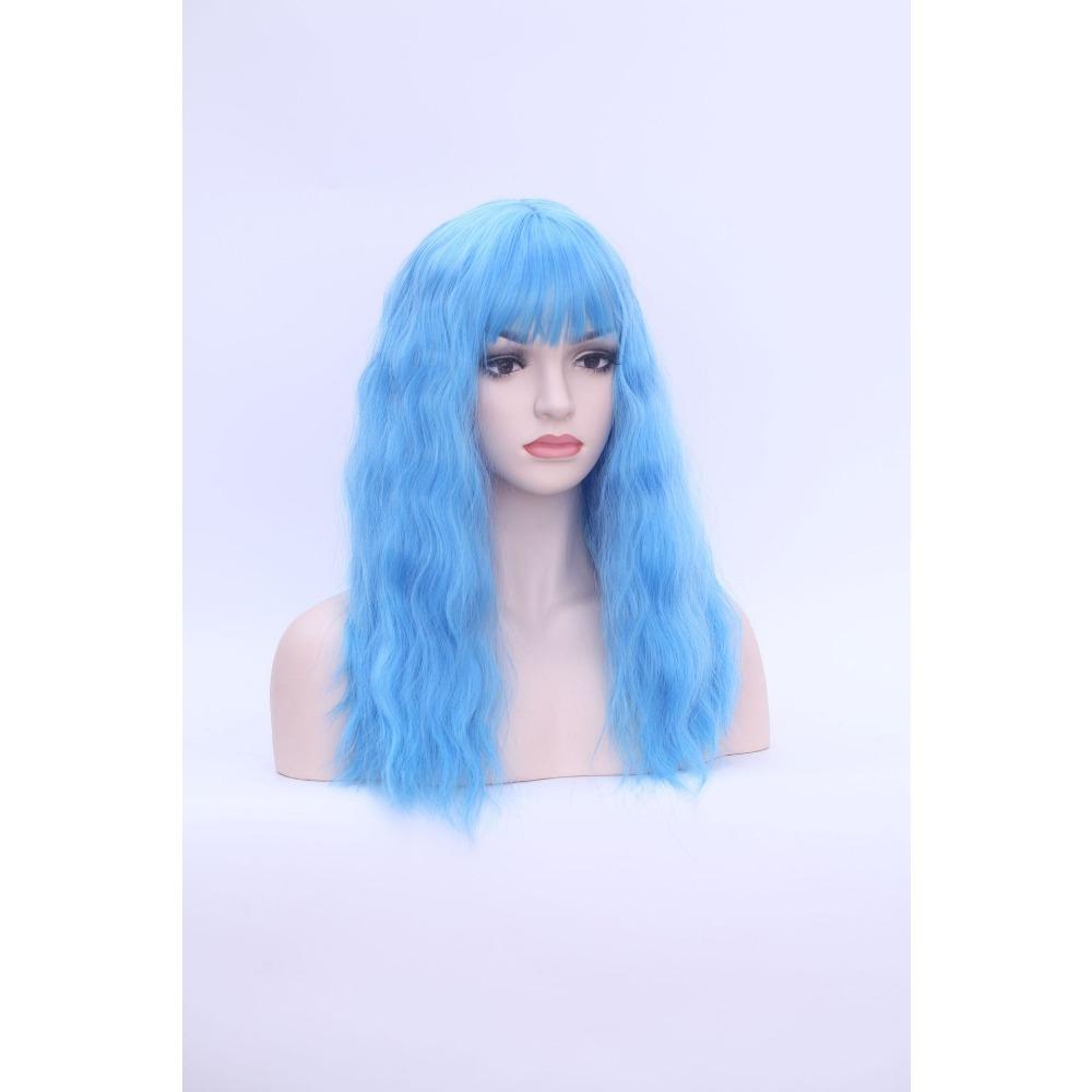 Wig Water Ripple Wig Multi-Color Mixed Color Long Curly Hair, Slightly Curled Big Scalp Air Bangs