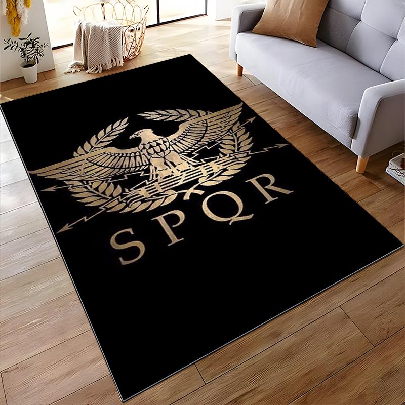 Golden Roman Eagle with SPQR Insignia Design. Non-slip rug suitable for living room and bedroom sofas.