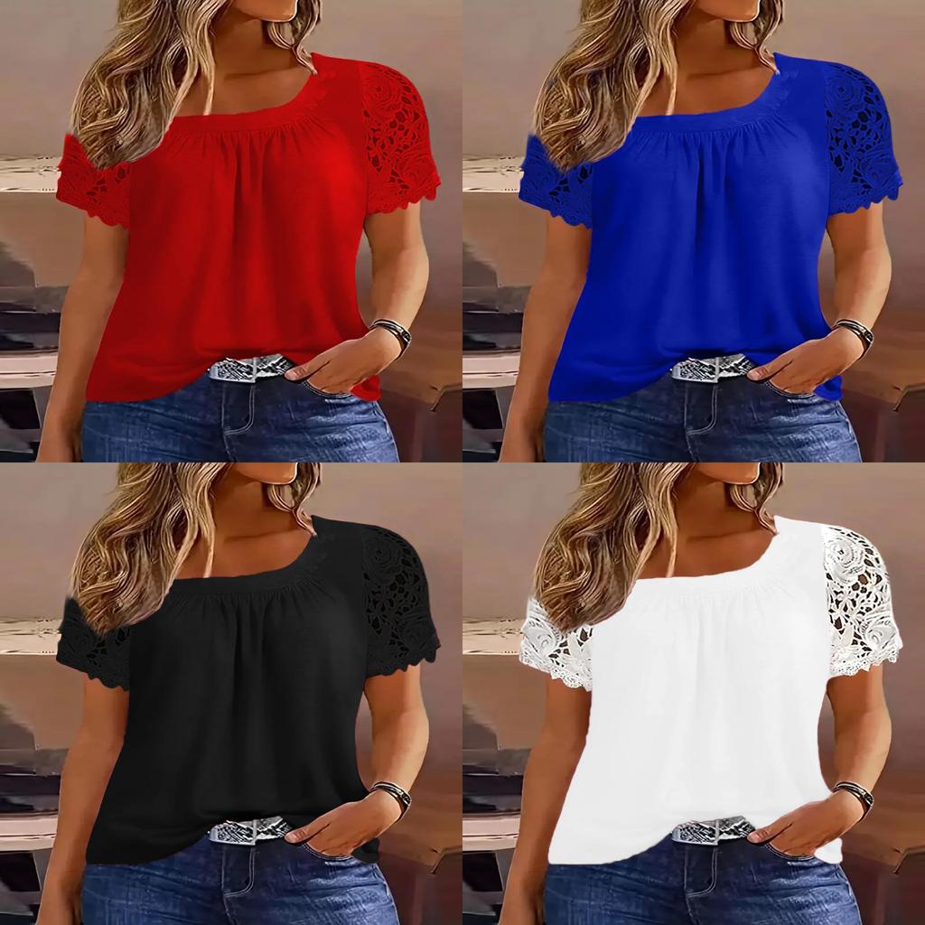 Camiseta Informal de Poliéster con Efecto 3D y Mangas Cortas para Mujer Verano
