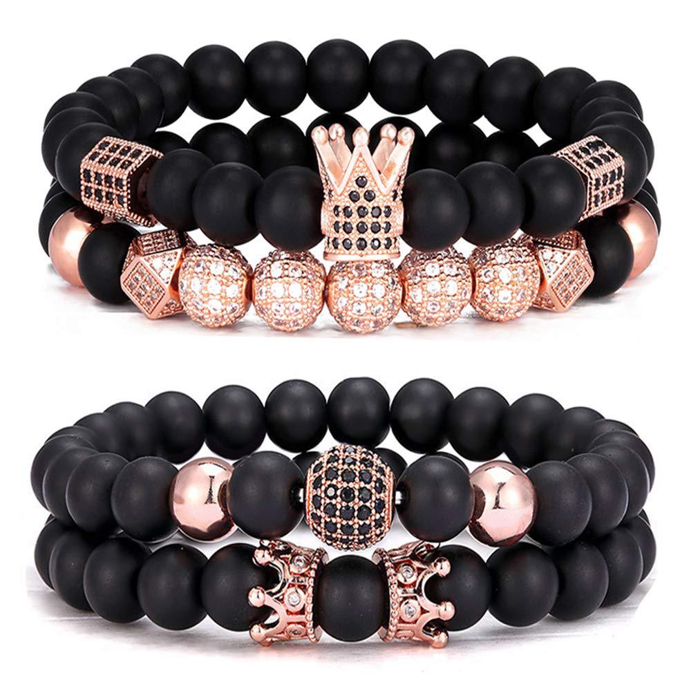 8Mm Black Matte Crown Bracelet Hexagonal Zircon Inlaid Four-piece Bracelet Gold Crown Black Matte Bracelet