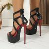 Women PU Gladiator Super High Heel Night Club Steel Pipe Dance Shoes Fashion ZIP Cover Heel Open Toe Sandals 35-42