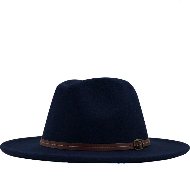 New Women Men Winter Wool Fedora Hat With Leather Ribbon Gentleman Elegant Lady Autumn Wide Brim Jazz Church Panama Sombrero Cap