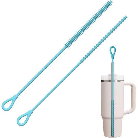 YOTIME Silicone Straw Cleaner Brush, 2Pcs Reble Straw Brush Extra Long for Cleaning Tumbler with Handle and Glass Metal Smoothie Straws, Non-slip