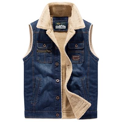 Veste Sans Manches Automne Hiver Homme Nombreuses Poches Gilet en Jean Homme Gilet Chaud en Polaire Homme M-4XL
