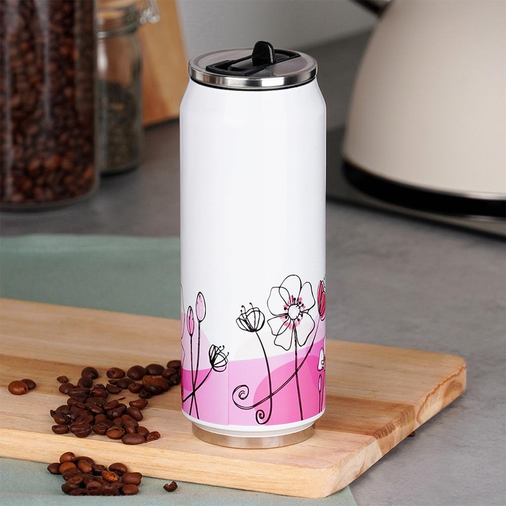 Thermosbecher Dosen Thermosflasche für Heiße Kalte Getränke Blumen 0,5L