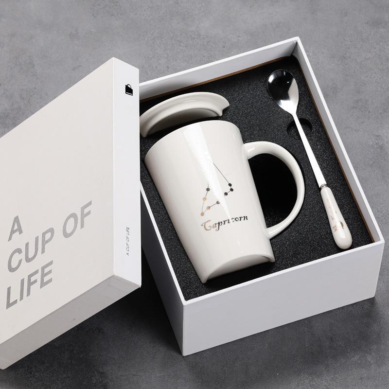 12 Twelve Constellation Ceramic Cups, Water Cups, Gift Box Set, Coffee Cup With Lid Spoon