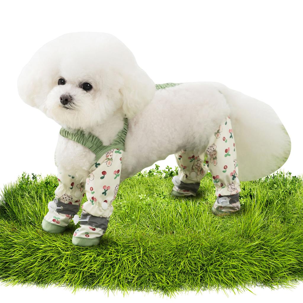 Pet Anti Dust Pants Anti-Slip Dog Suspender Rain Boots Waterproof Cartoon-Print Detachable Footed for Small & Medium Dogs