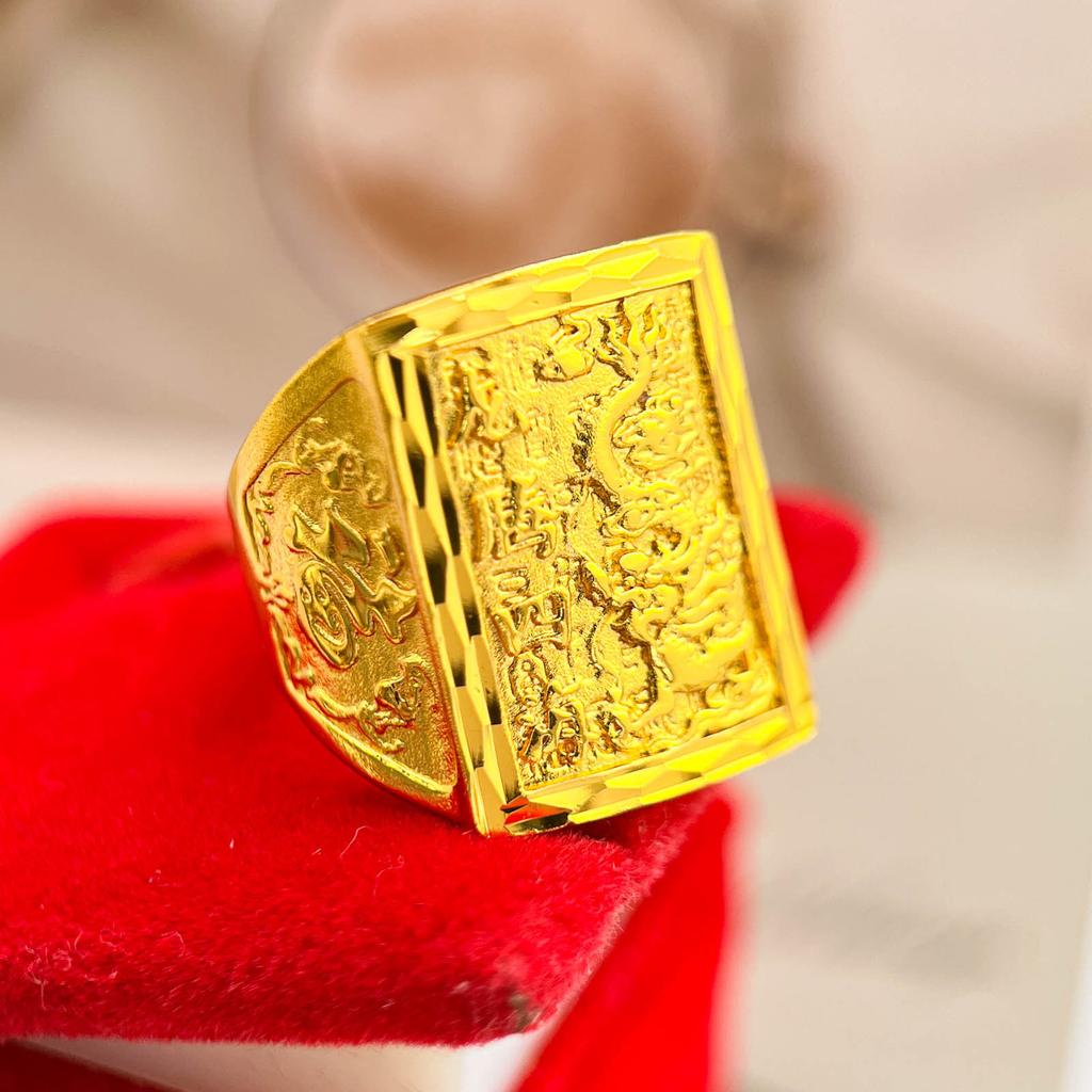 New Gold Shop Same Style Men'S Ring 9999 24K Real Gold Dragon Soaring Four Seas Dragon Character Mighty Jewelry