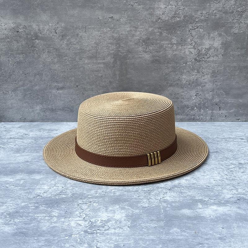 25 Retro Flat-Top Straw Hats For Children'S Summer Vacation Seaside Beach Sunshade Top Hats Show Small Face