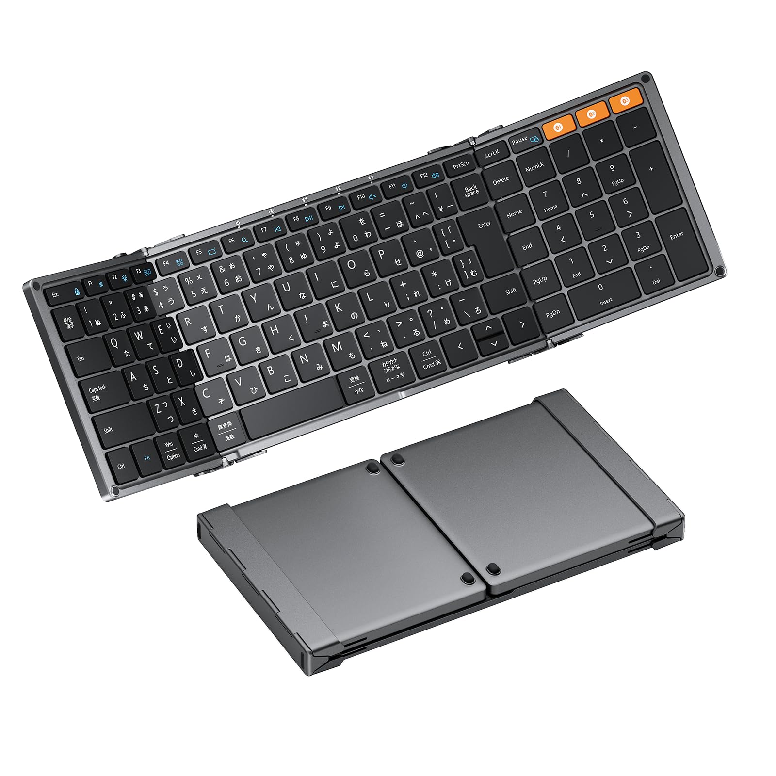 

ProtoArc XK01 Folding Keyboard with Thin and Simultaneous Connection for 3 Japanese Compatible with and iPad with Numeric Space Gray Bluetooth,