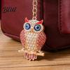Decorative Owl Keychain Pendant 3D Cartoon Design Sparkling Rhinestones Inlaid