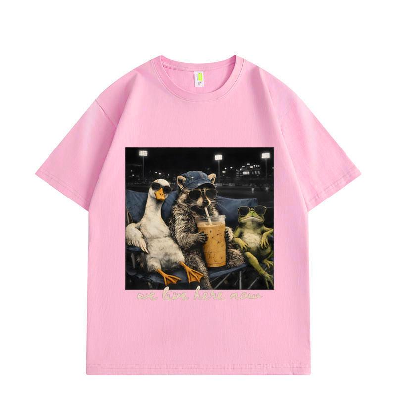 I Live Here Now Funny Goose Raccoon Frog Baseball Graphic T Shirts Unisex Fashion Vintage T-shirt Summer T-shirts