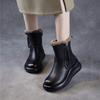 Johnature Thick Soled Genuine Leather Women's Boots Plush Warm Cotton Shoes Versatile Mid-calf Boots