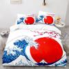 Ukiyo-e Weiches Bettbezug-Set King Quen Ful Größe Abmessungen Thema Wellenmuster Polyester Bettwäsche-Set Fuji Berg Exotischer Abstrakter Stil