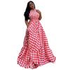 European and American women's clothing spring new fashion fresh plaid slim high waist sleeveless long dress dress