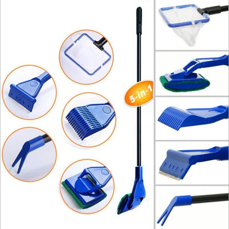 Aquarium Tank Cleaner Set Fish Net Gravel Rake Algae Scraper Fork Sponge Brush Glass Cleaner For Aquarium Cleaning Tools 5 In 1