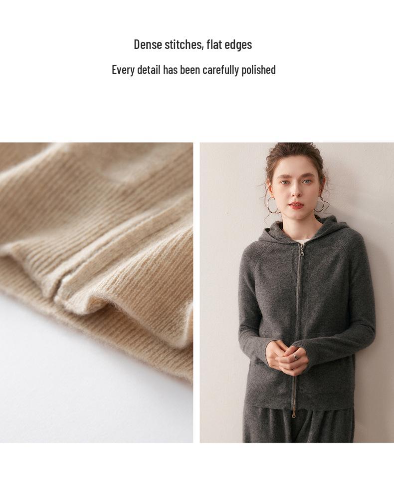 Women's Thick Hooded Cashmere Wool Cardigan Sweater