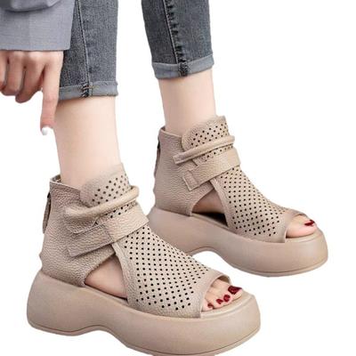 2024 Retro Weiche PU Leder Damen Coole Stiefel Mode Frauen Sandalen Sommer Fisch Mund Sandalen Keile Mid Heels Schuh Sandalias