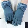 1 Pair Bowknot Decor Thickened Solid Color Women Gloves Autumn Winter Double-sided Fleece Touch Screen Driving Gloves