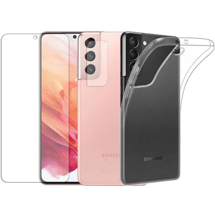 Protection intégrale Verre Trempé pour Samsung Galaxy S21 +Verre Trempé Caméra Arrière+Coque souple silicone transparente-YuanYuan