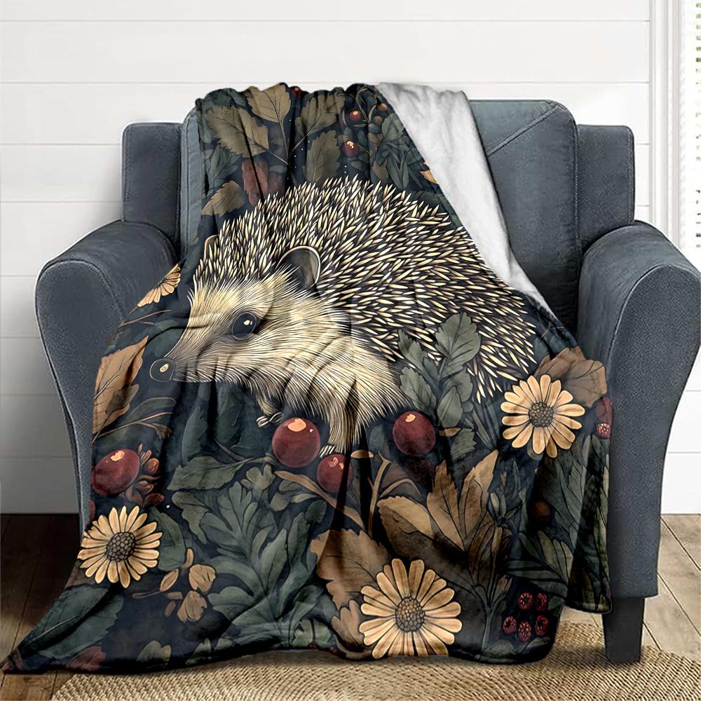 1pc Hedgehog Garden Blanket, Lightweight Flannel Throw Blanket For Sofa, Bed, Travel, Camping, Living Room, Office, Couch, Chair, And Bed