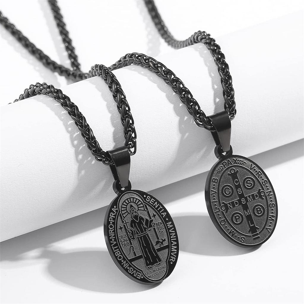 Stainless Steel Saint Benedict Medal Pendant Necklace