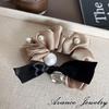 Avance Hair Jeweled Hair Pearl Cute and Adult Khaki Accessories, Ribbon, Tie, Scrunchie, Women's, Black, Beige, (Beige)