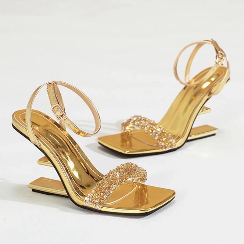 Eilyken Rhinestone High Heeled Sandals Women Sexy Shallow Mouth Sexy Fashion Open Toe Hollow Out Wedges Heels Ladies Shoes