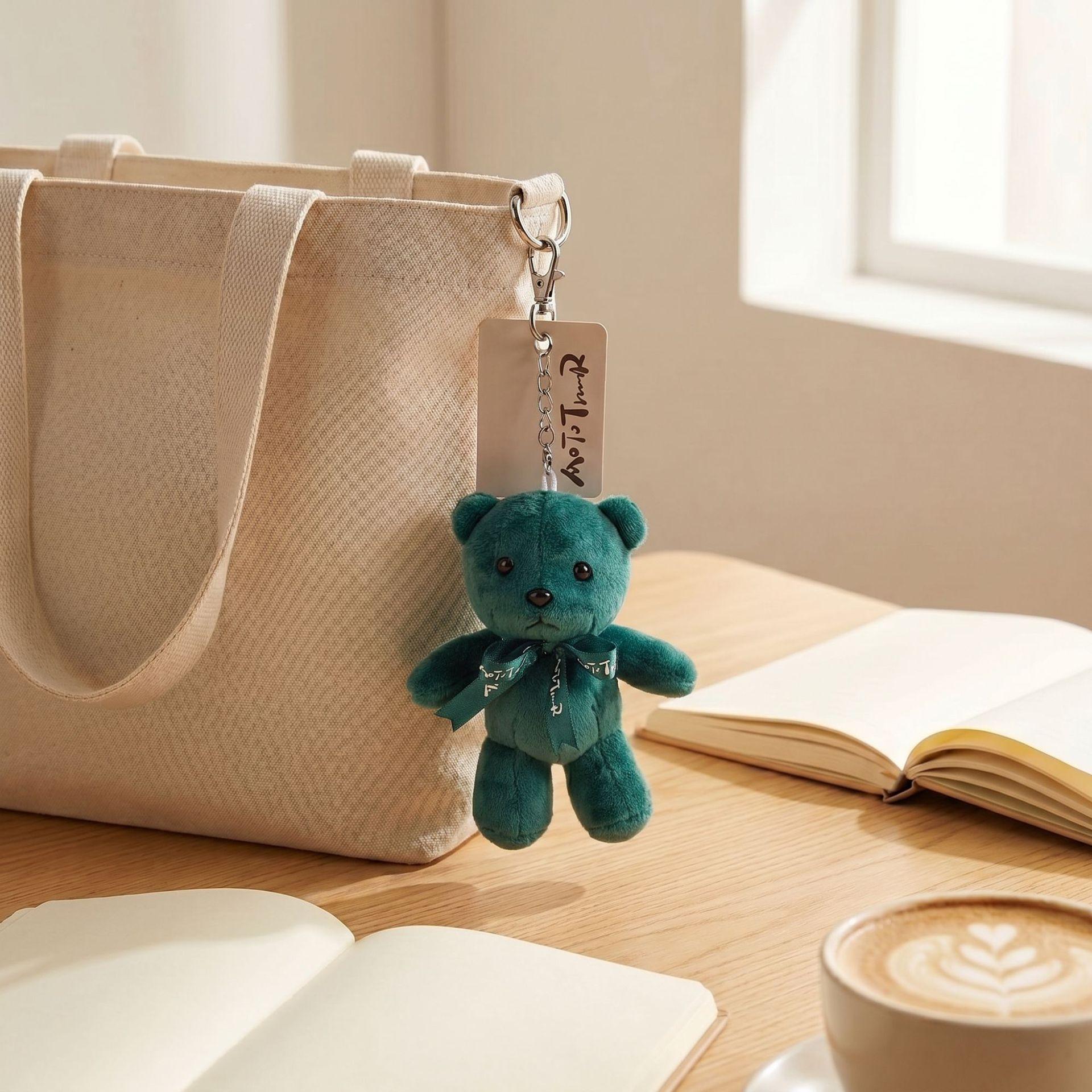 Cute Teddy Bear Plush Keychain Bag Charm Soft Stuffed Animal Pendant Accessory 12CM темно-зеленого