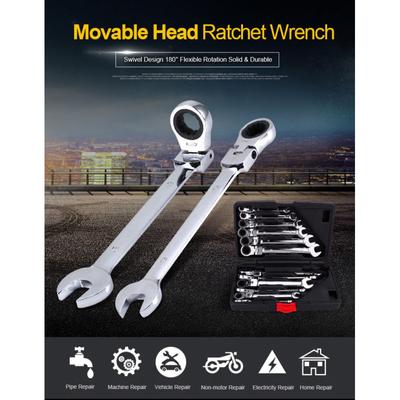 12Pcs/Set Metric Flexible/Fixed Spanners Ratchet Wrench Polished Tool Kit 8-19mm