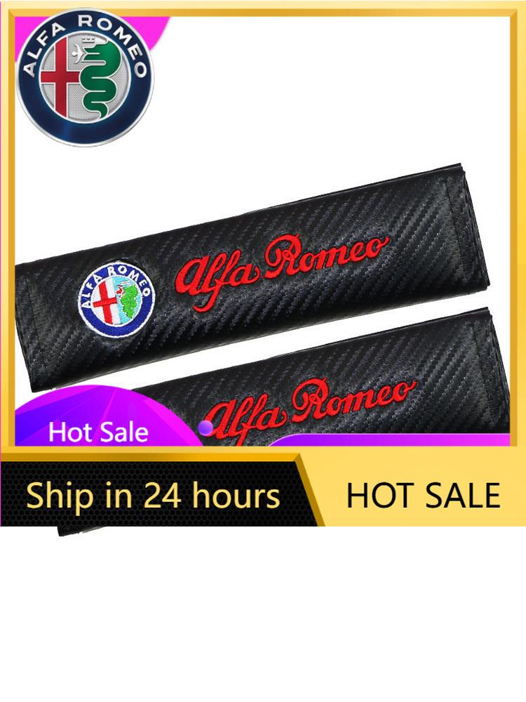 Car Stickers For Alfa Romeo 2Pcs Car Seat Belt Cover Shoulder Pad Auto Accessories For Alfa Romeo Giulia Stelvio Giulietta 156 1