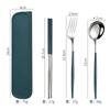 Stainless steel tableware, convenient student spoon, fork, chopstick three-piece set, travel storage set