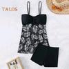 Conjunto de 2 piezas de tankini con tirantes ajustables, relleno, aros, bandeau, calzoncillos tipo bóxer, diseño de empalme de malla, ropa de baño para playa